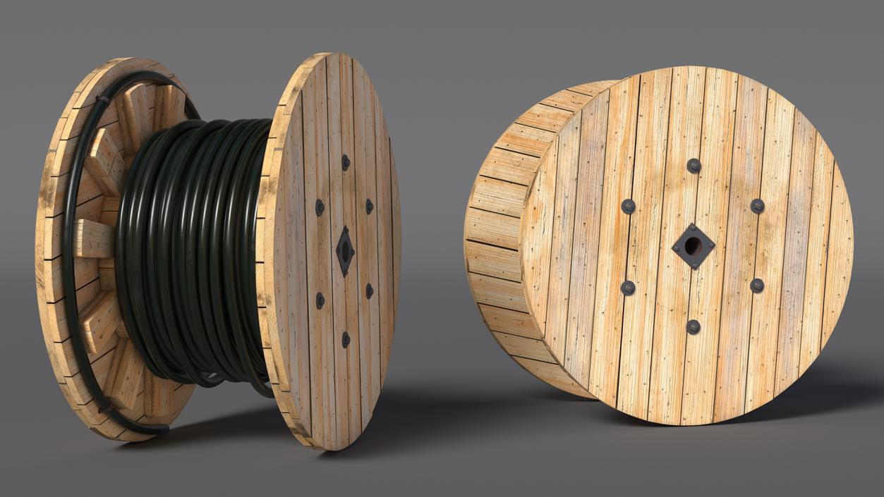 3D Wooden Cable Reel with Cable model