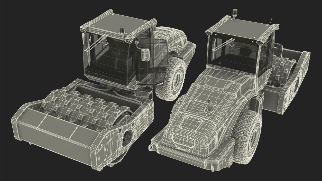 3D Single Drum Compactor Vehicle Dirty Rigged for Maya