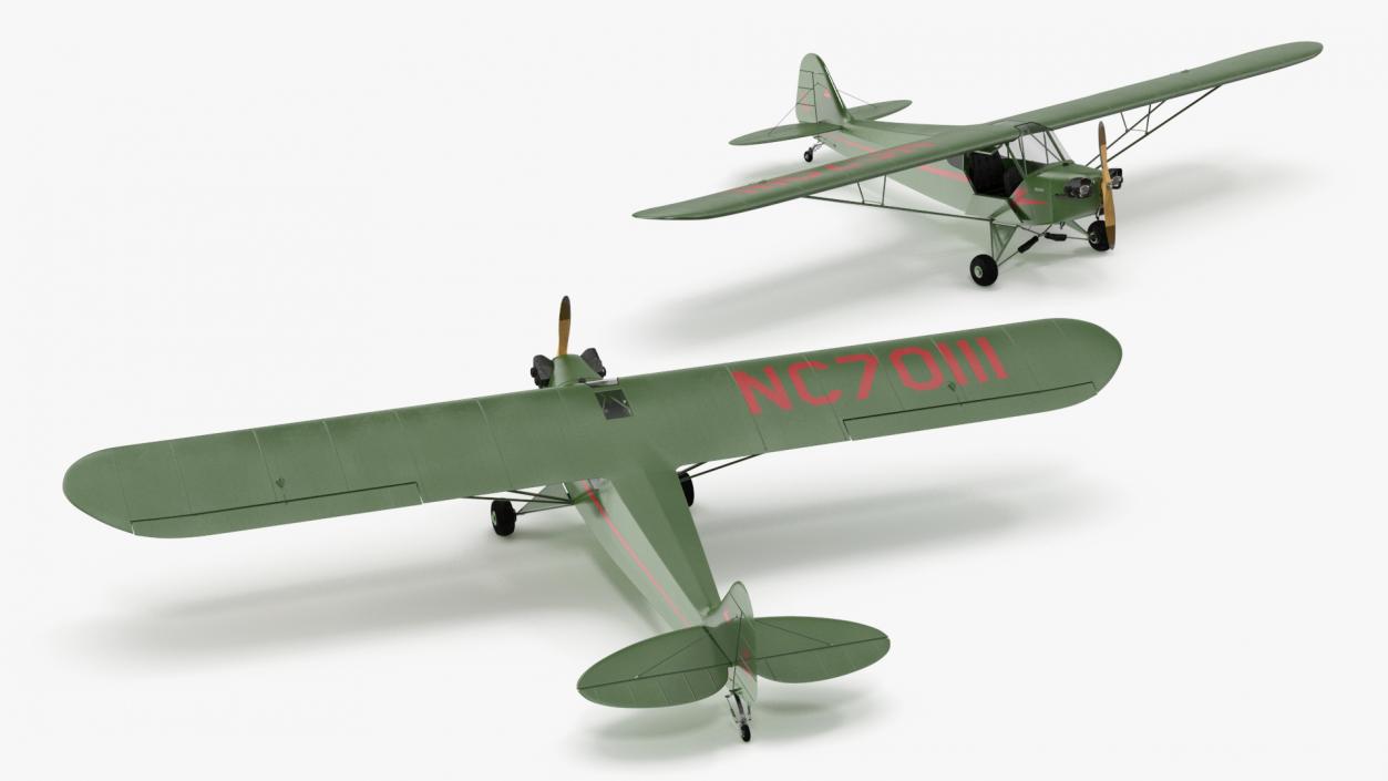 3D Private Aircraft Piper J-3 Rigged model