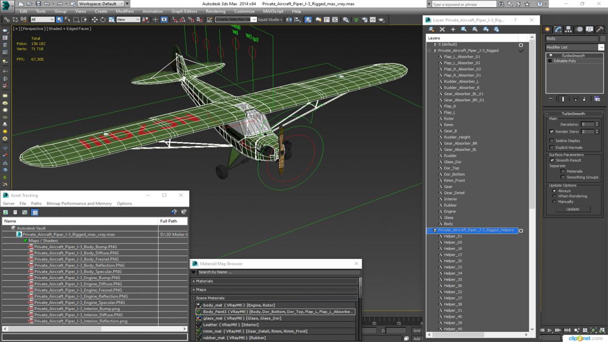 3D Private Aircraft Piper J-3 Rigged model