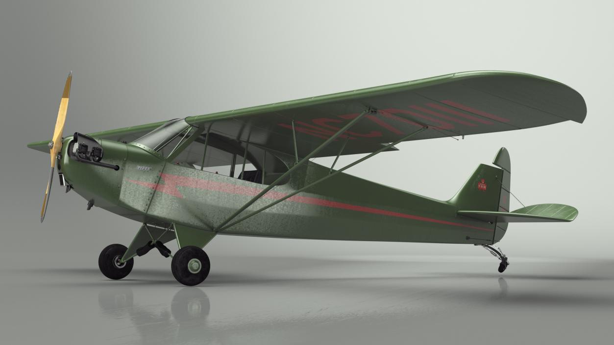 3D Private Aircraft Piper J-3 Rigged model