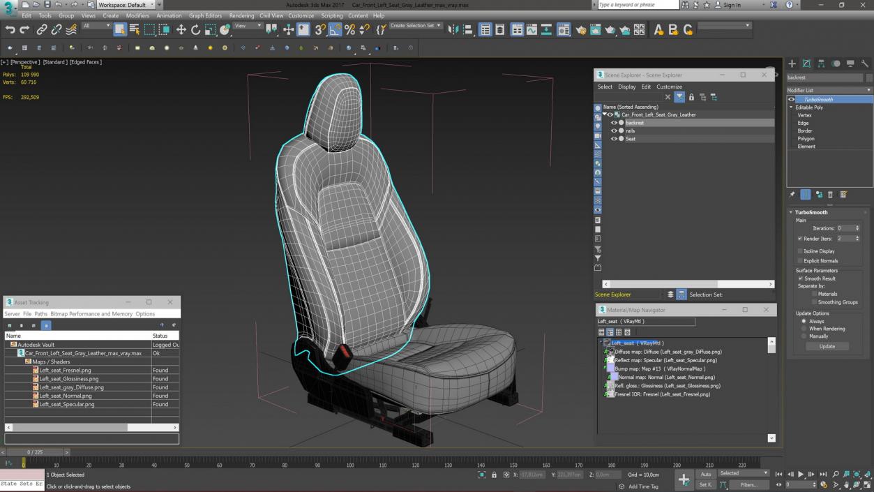 Car Front Left Seat Gray Leather 3D