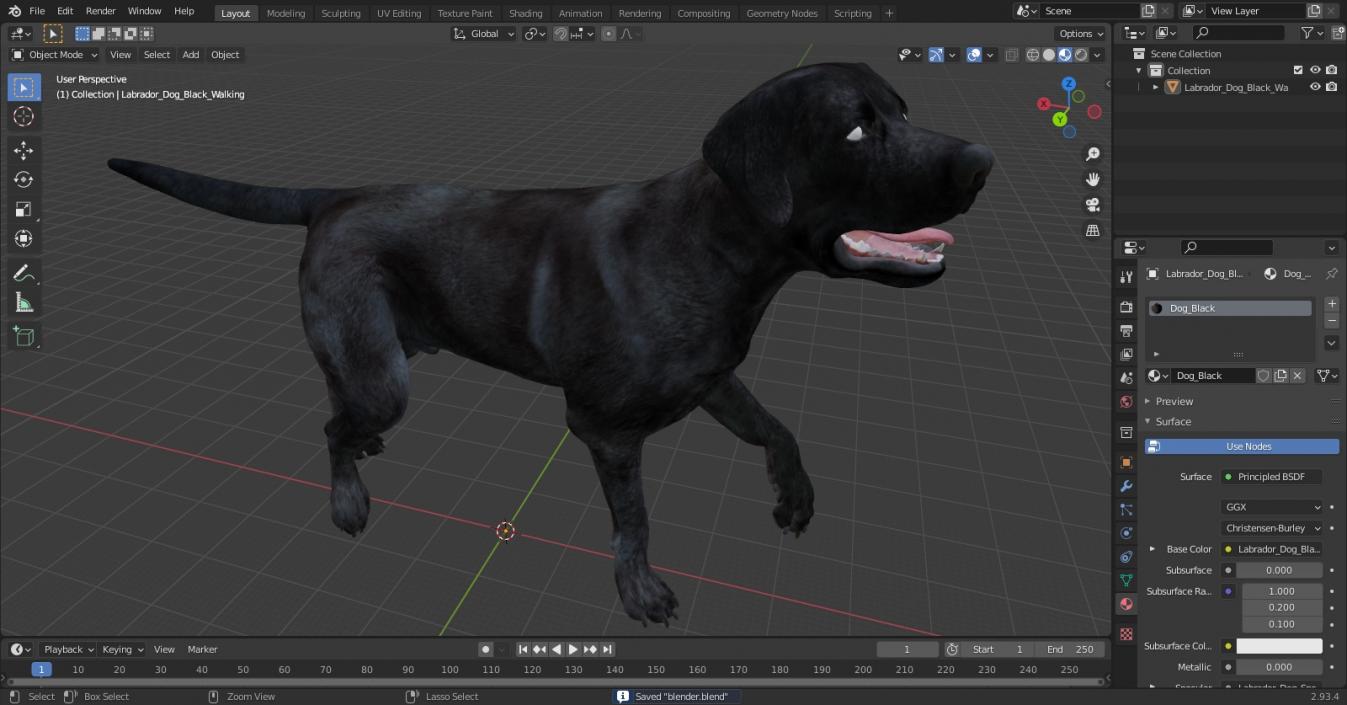 3D Labrador Dog Black Walking