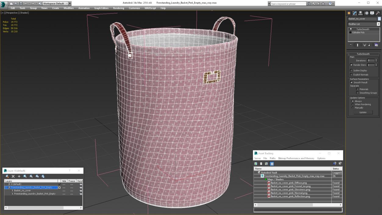 3D Freestanding Laundry Basket Pink Empty model