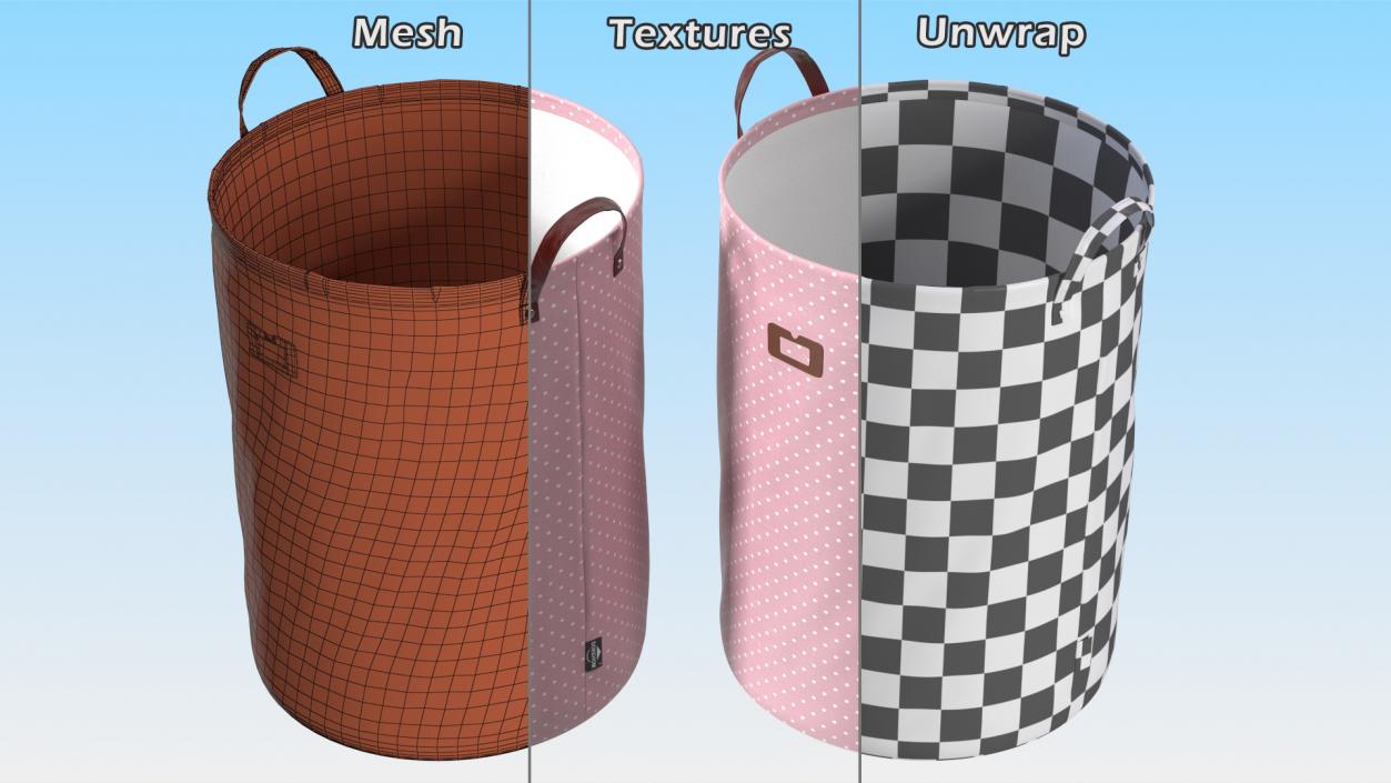 3D Freestanding Laundry Basket Pink Empty model