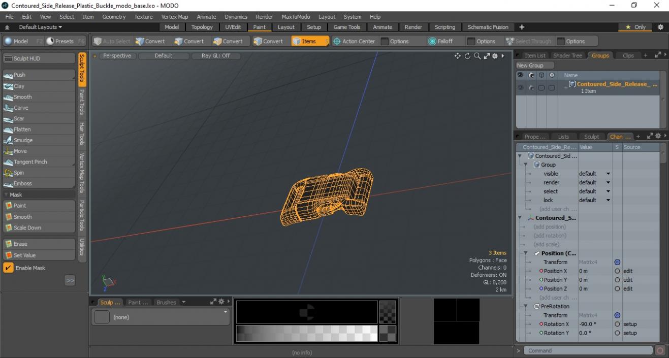 Contoured Side Release Plastic Buckle 3D