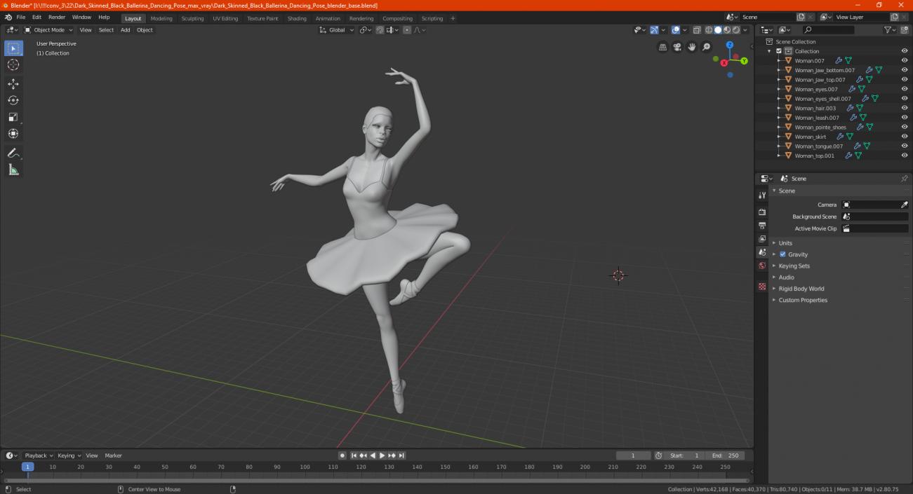 3D Dark Skinned Black Ballerina Dancing Pose