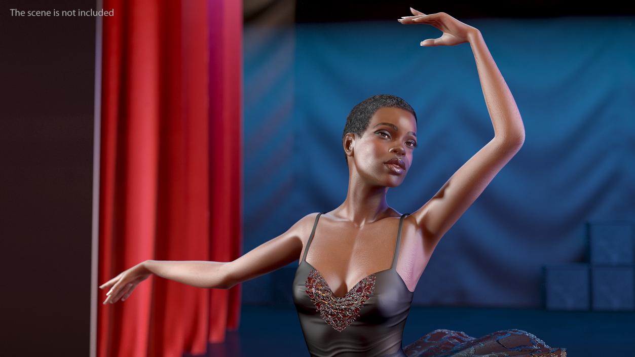 3D Dark Skinned Black Ballerina Dancing Pose