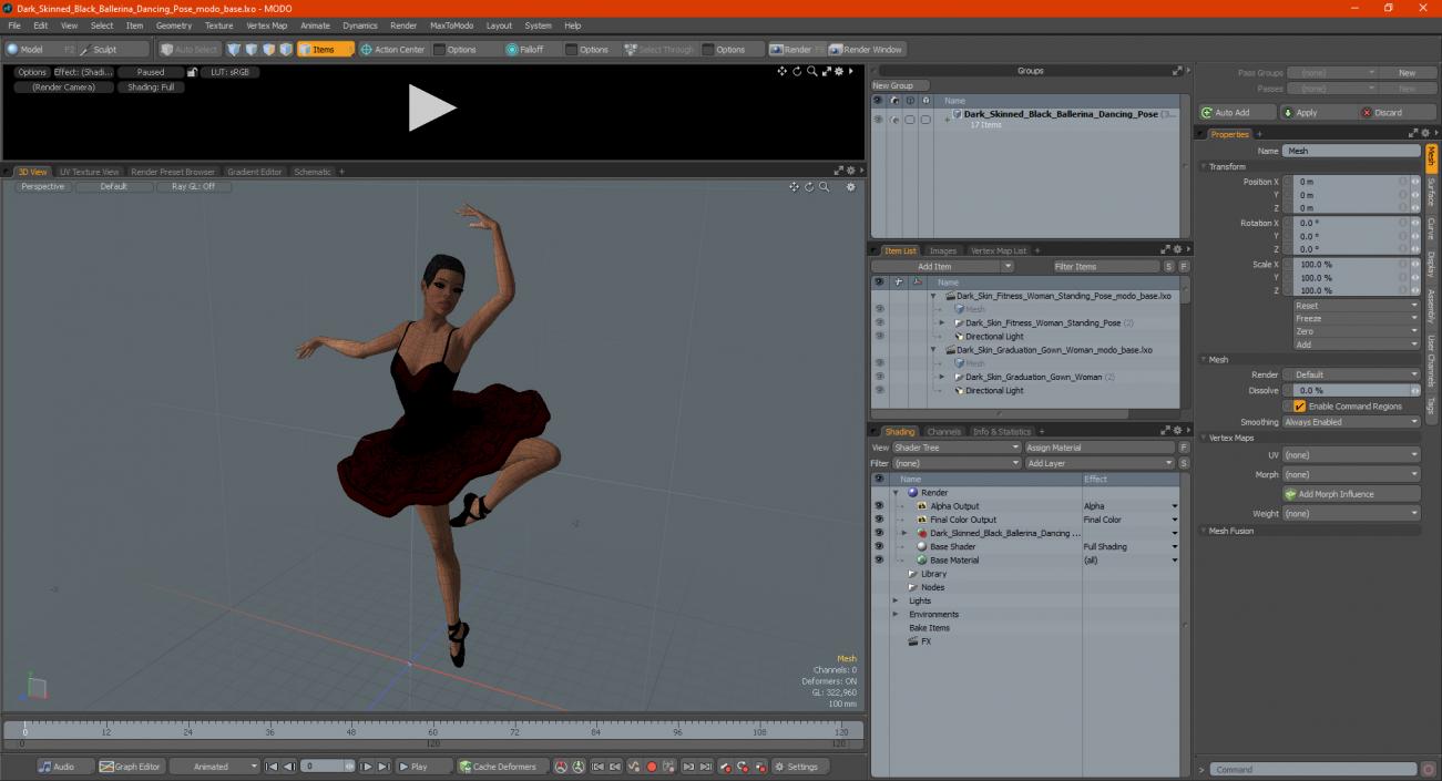 3D Dark Skinned Black Ballerina Dancing Pose