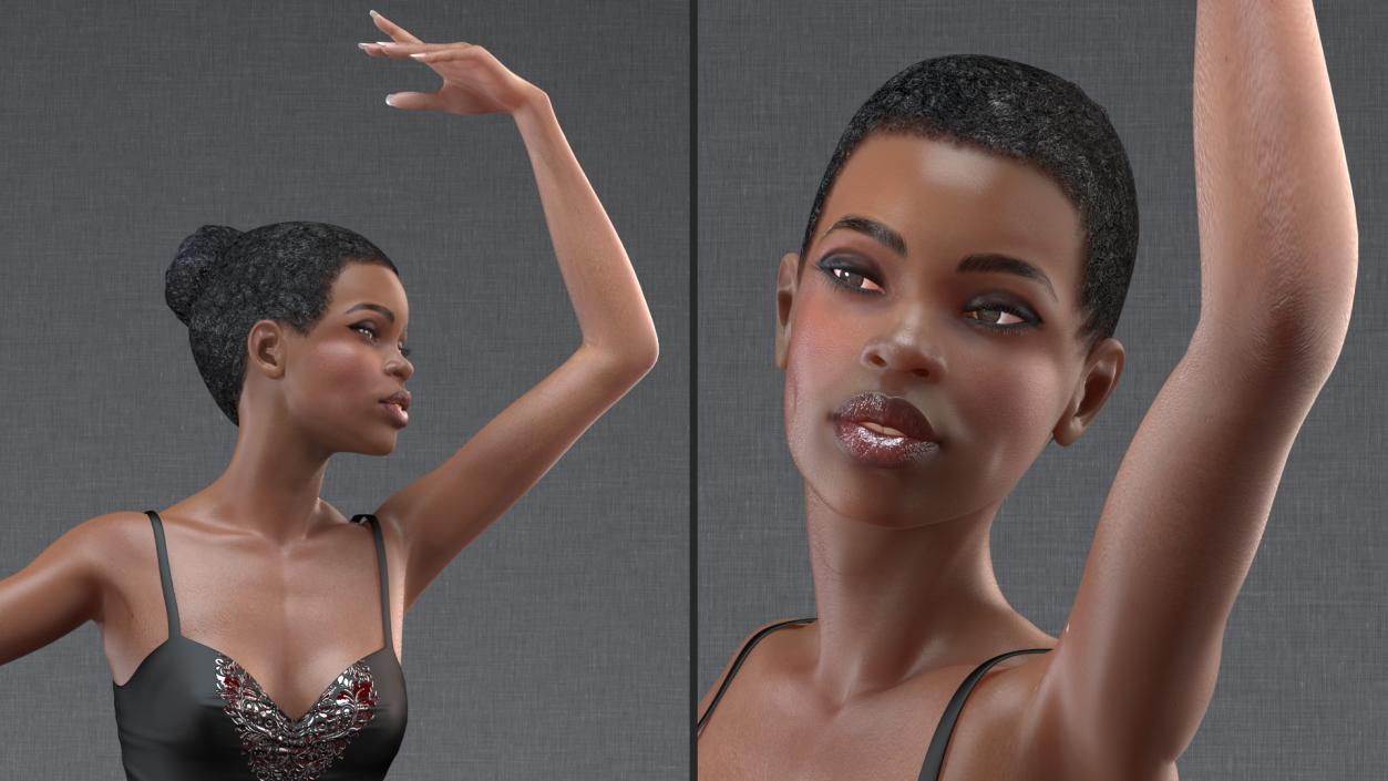 3D Dark Skinned Black Ballerina Dancing Pose