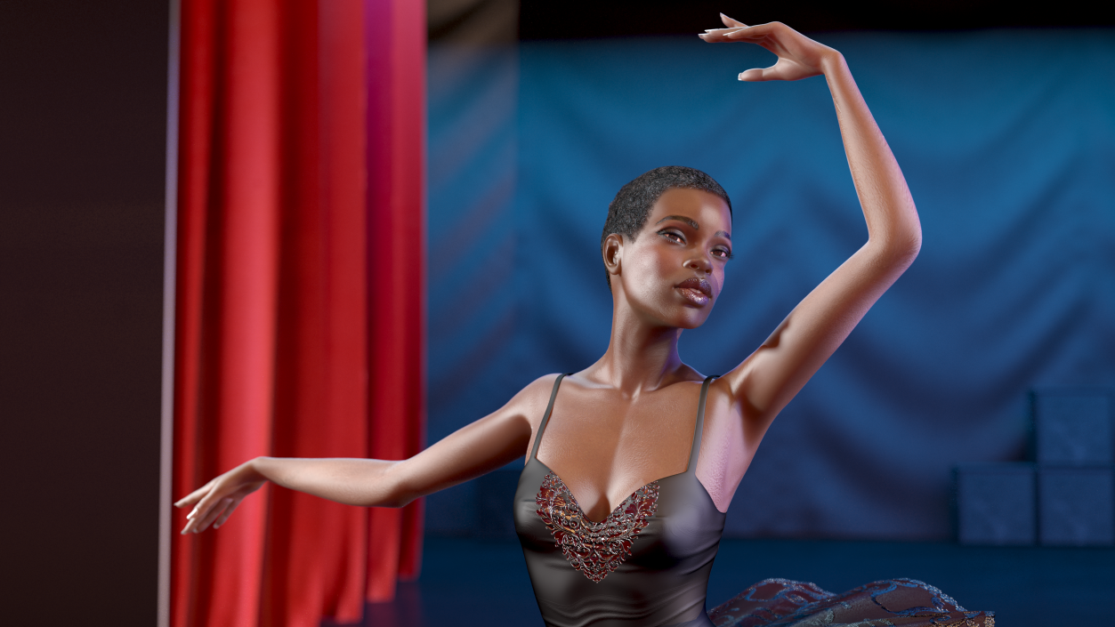 3D Dark Skinned Black Ballerina Dancing Pose