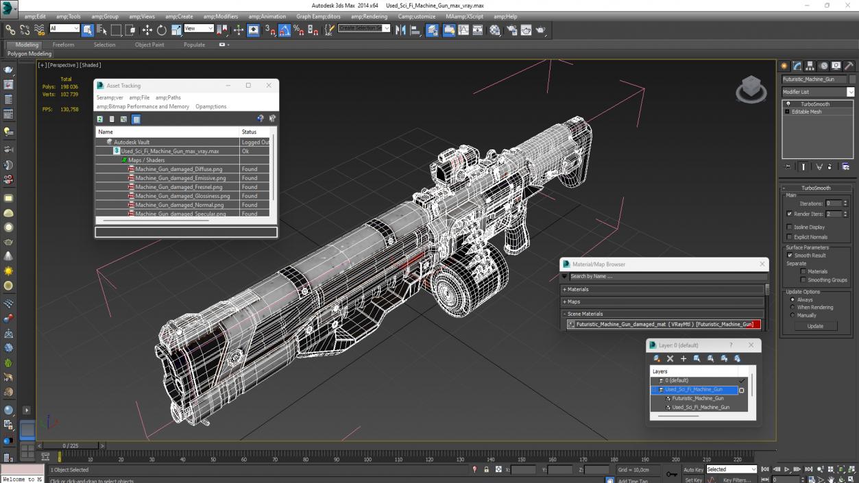 3D Used Sci Fi Machine Gun model