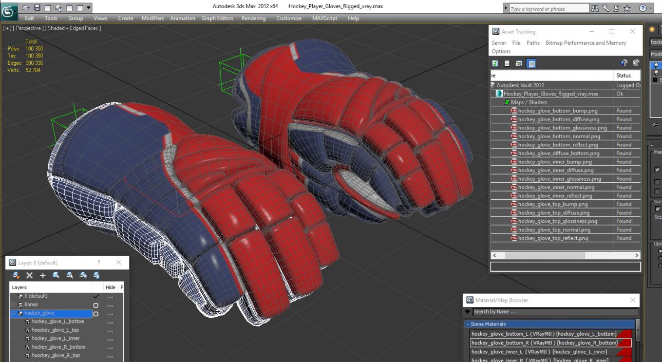 Hockey Player Gloves Rigged 3D