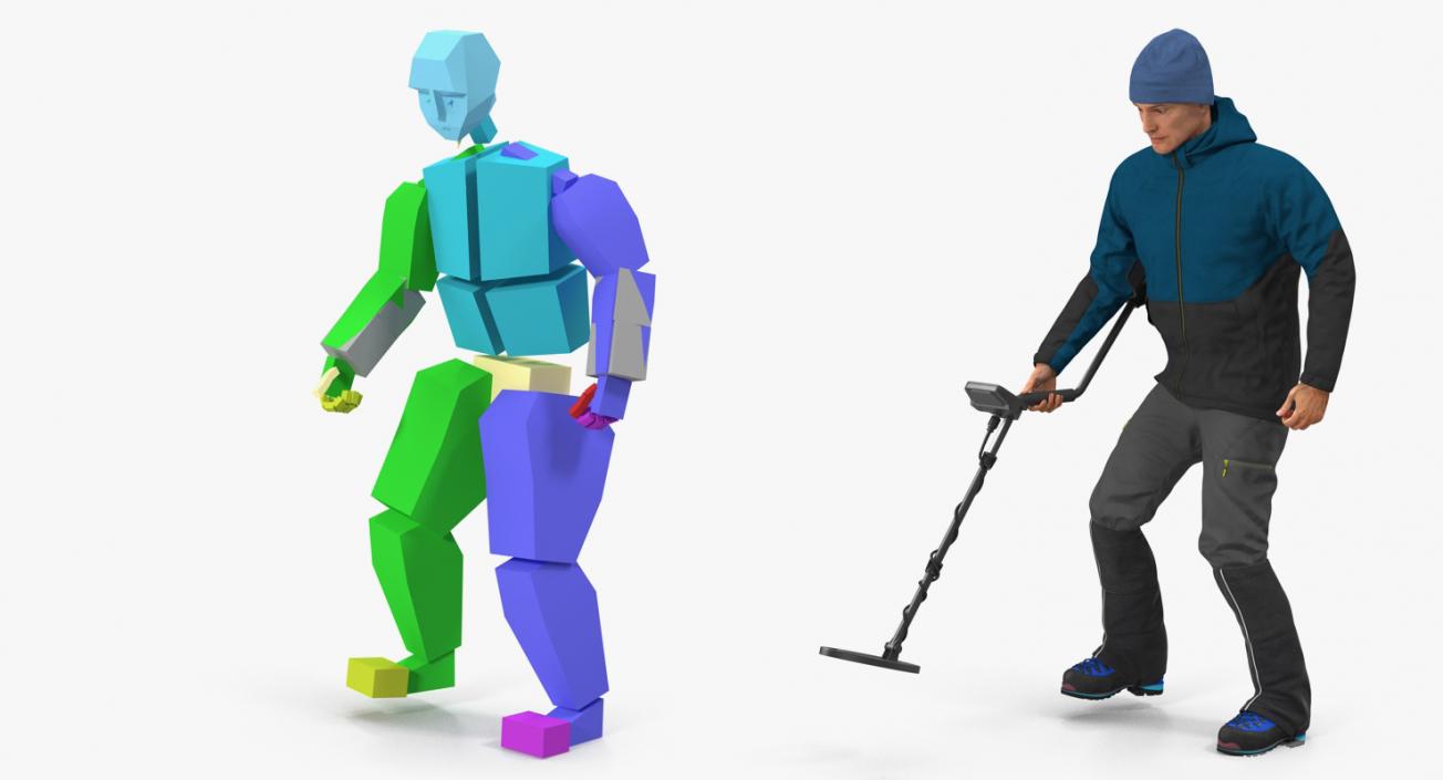 Man with Metal Detector Rigged for Cinema 4D 3D model