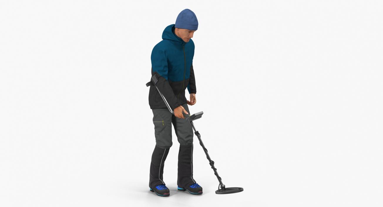 Man with Metal Detector Rigged for Cinema 4D 3D model