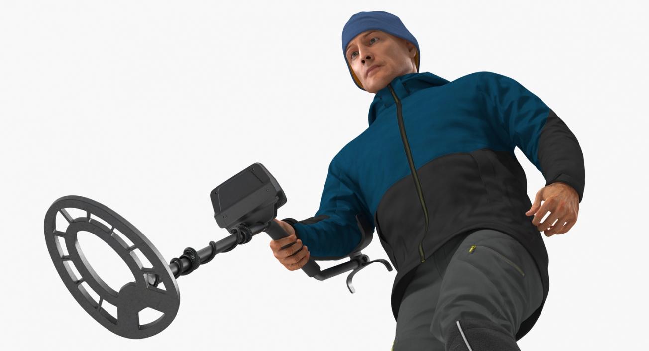 Man with Metal Detector Rigged for Cinema 4D 3D model