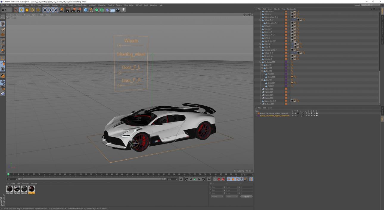 Luxury Car White Rigged for Cinema 4D 3D