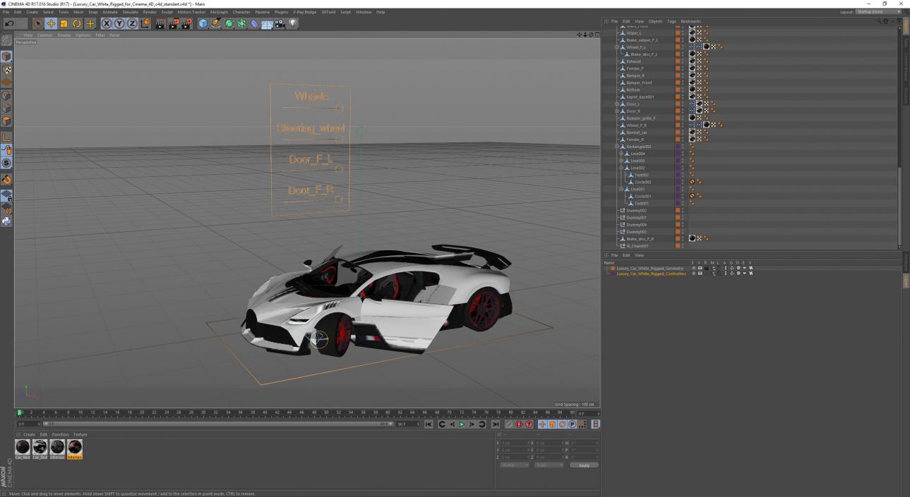 Luxury Car White Rigged for Cinema 4D 3D