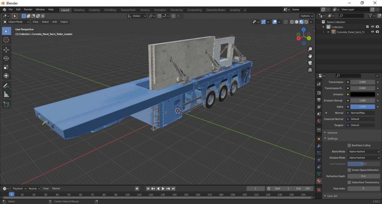 Concrete Panel Semi Trailer Loaded 3D model