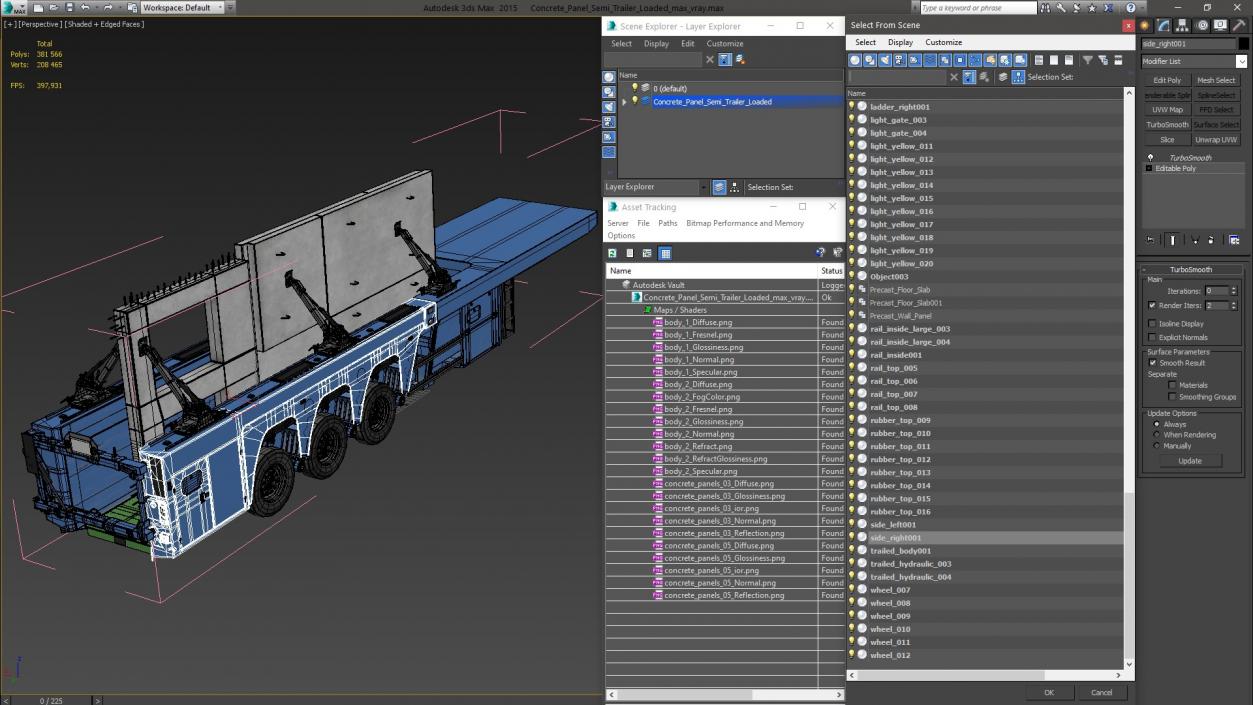 Concrete Panel Semi Trailer Loaded 3D model