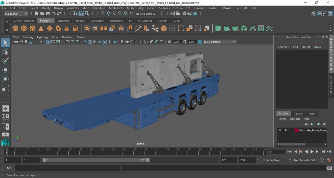 Concrete Panel Semi Trailer Loaded 3D model