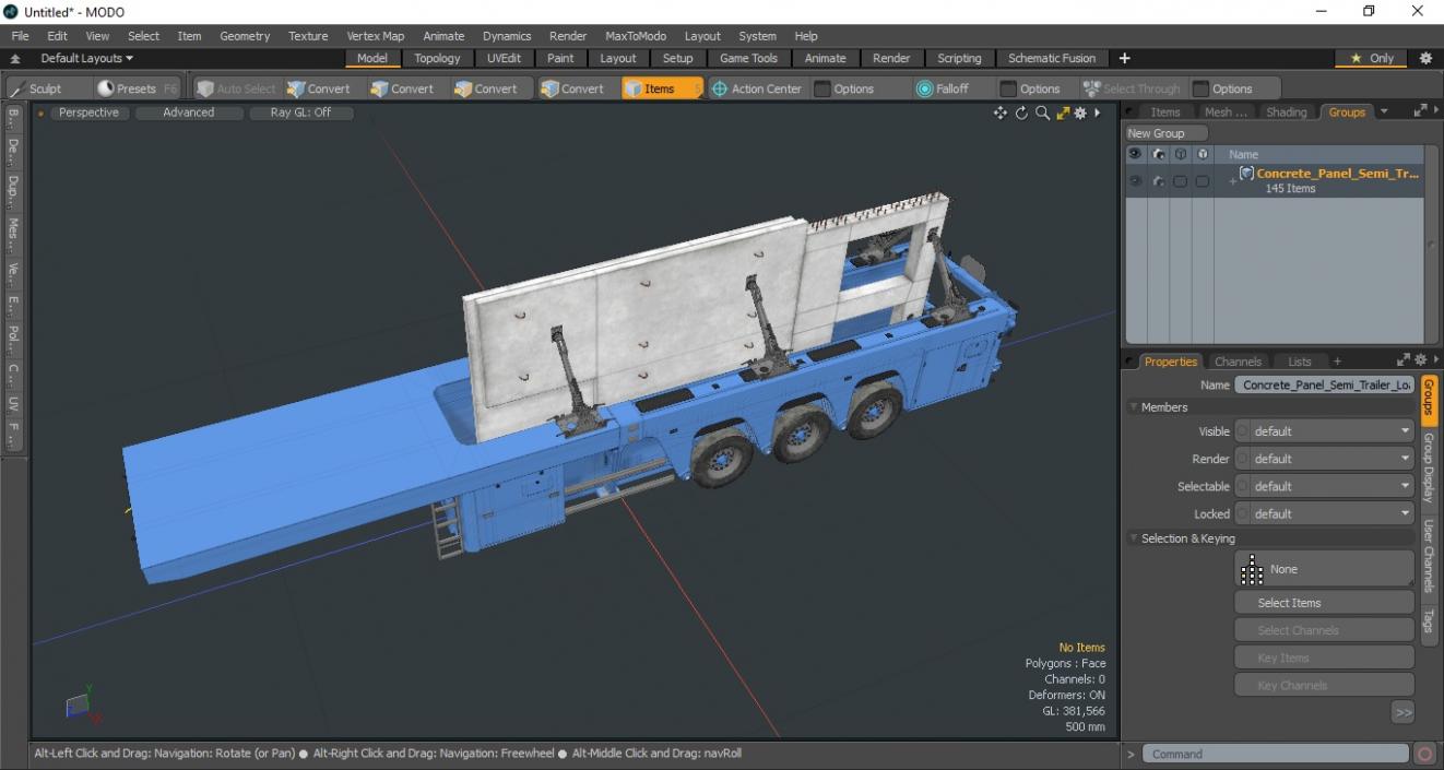 Concrete Panel Semi Trailer Loaded 3D model