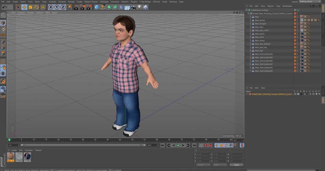 Dwarf Man Wearing Casual Clothes A-pose 3D model