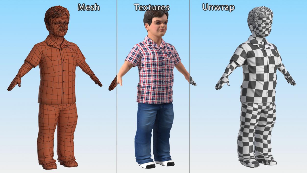 Dwarf Man Wearing Casual Clothes A-pose 3D model