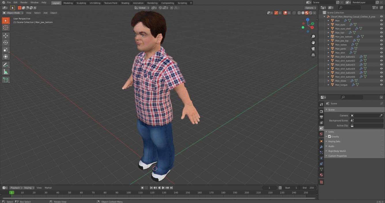 Dwarf Man Wearing Casual Clothes A-pose 3D model