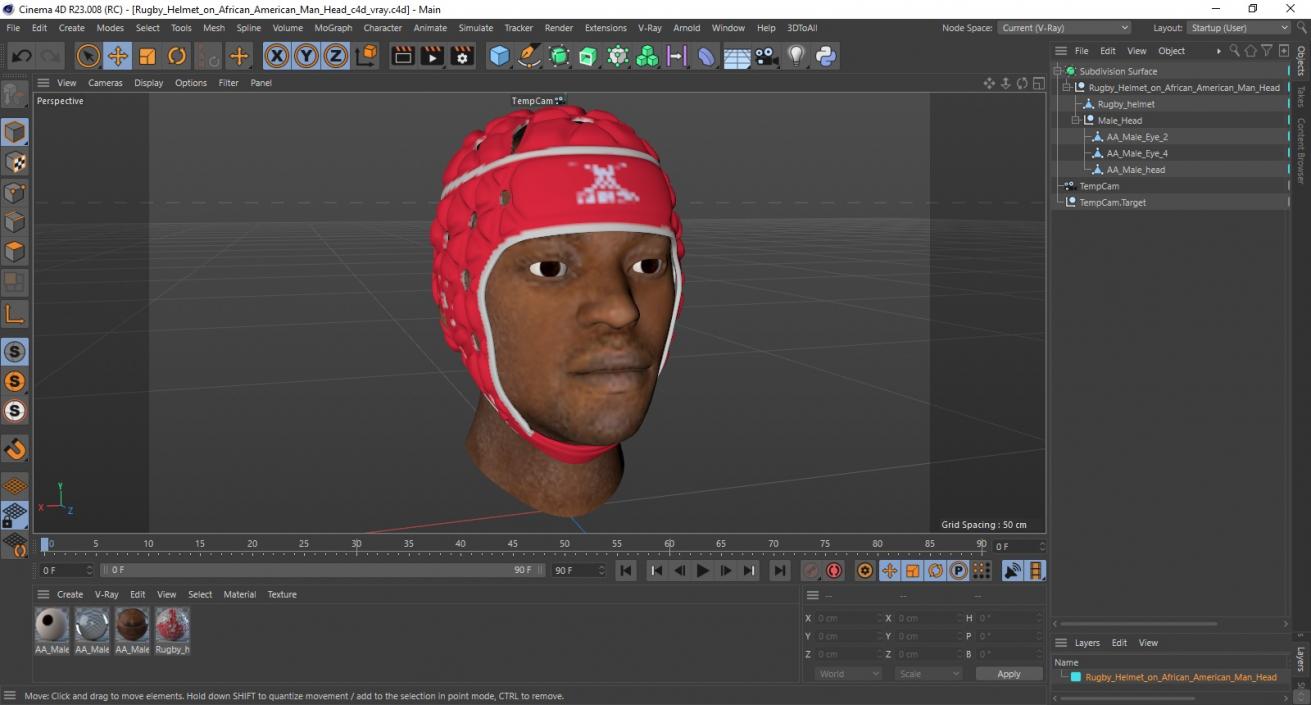 3D Rugby Helmet on African American Man Head