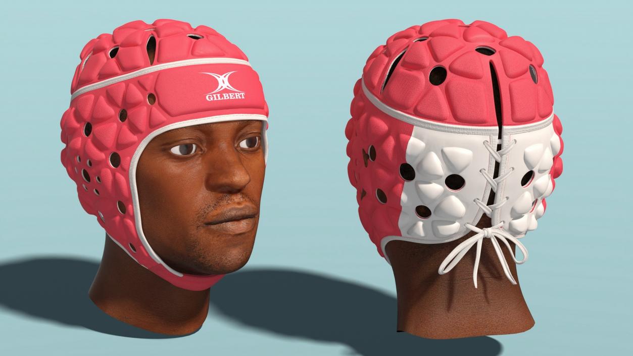 3D Rugby Helmet on African American Man Head