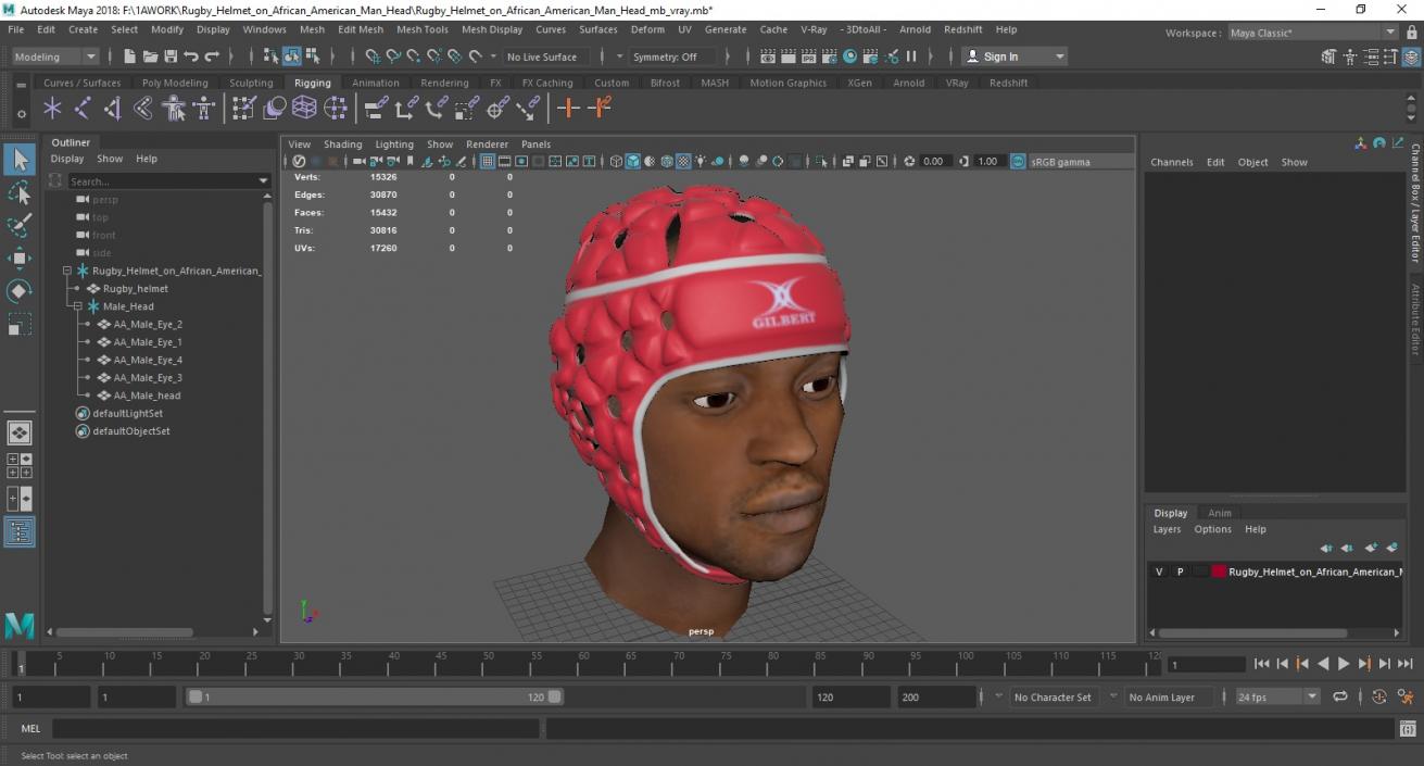 3D Rugby Helmet on African American Man Head