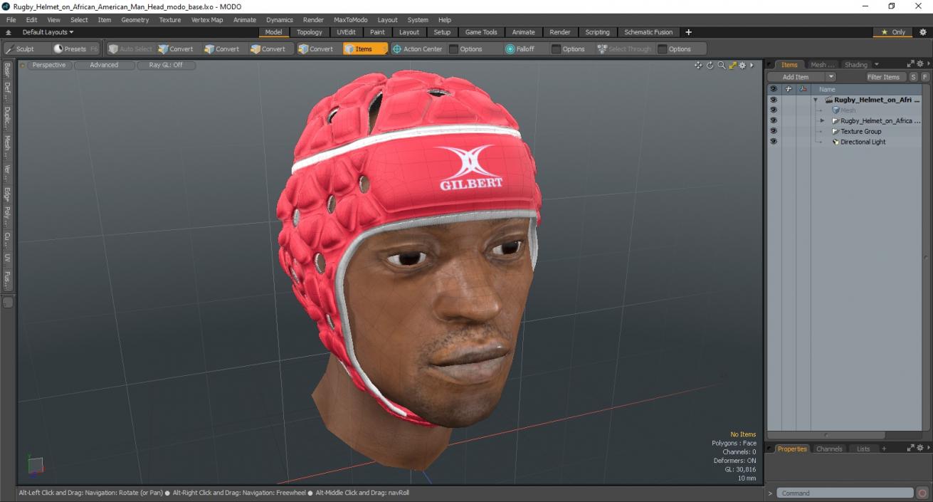 3D Rugby Helmet on African American Man Head