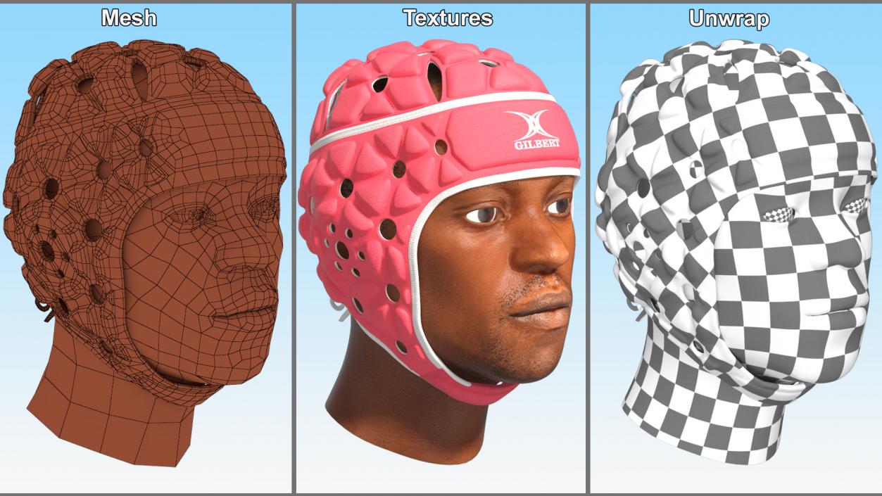 3D Rugby Helmet on African American Man Head