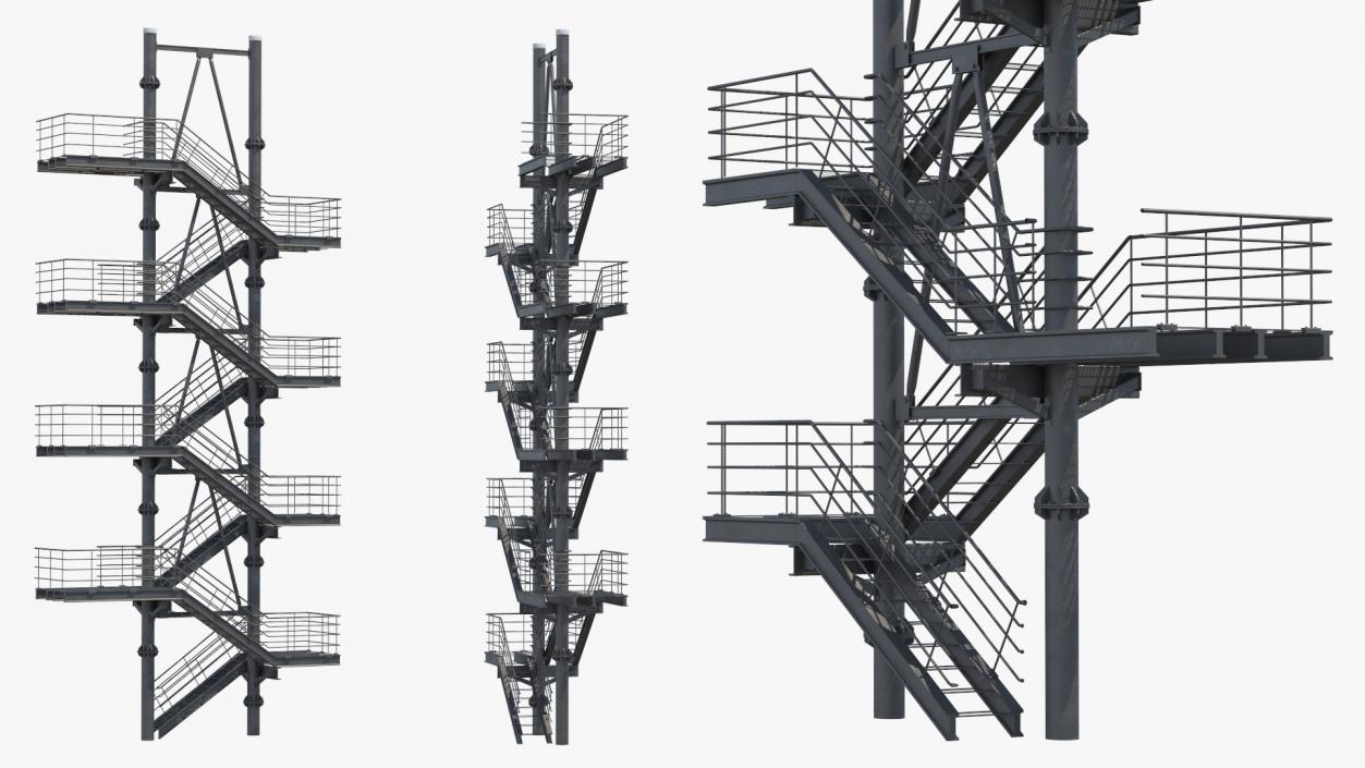 Modular Fire Escape Black 2 3D