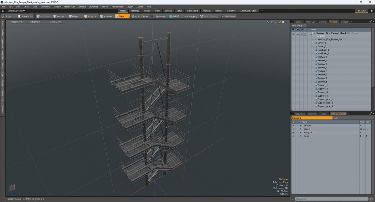 Modular Fire Escape Black 2 3D