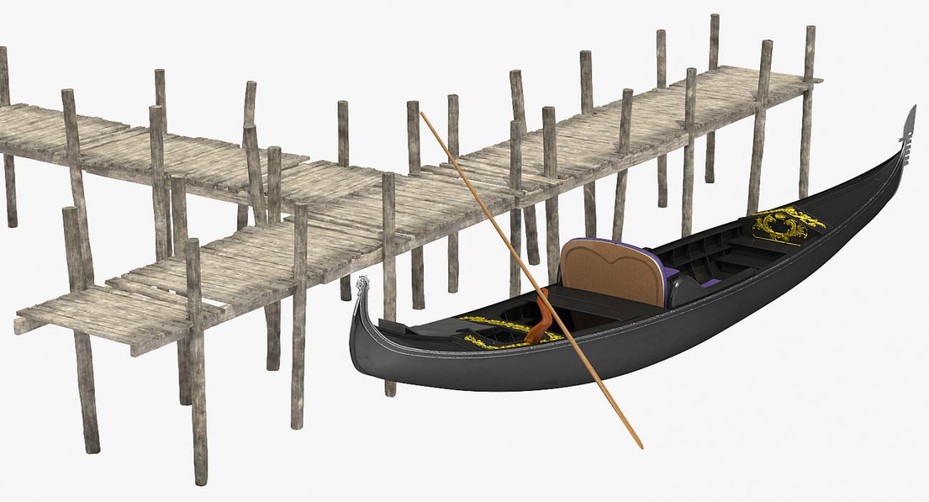 3D Wooden Old Pier with Gondola model