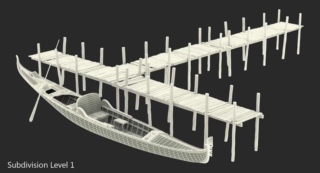 3D Wooden Old Pier with Gondola model