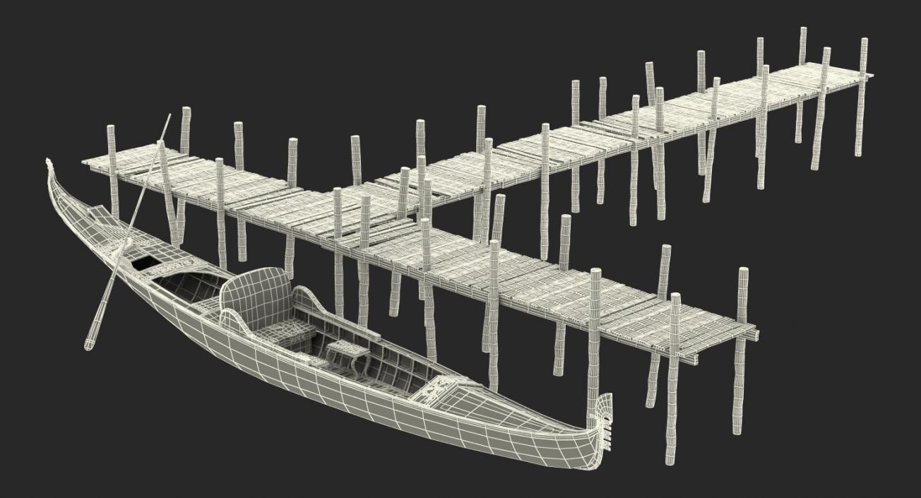 3D Wooden Old Pier with Gondola model