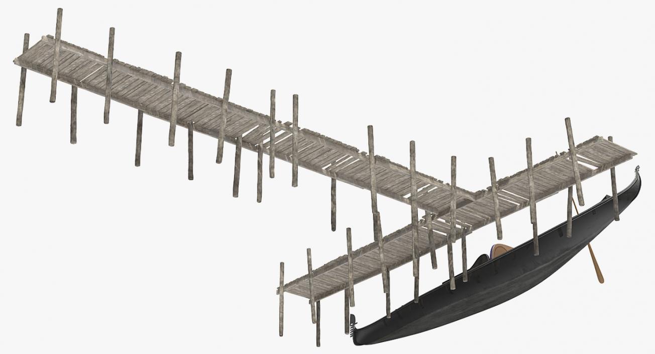 3D Wooden Old Pier with Gondola model