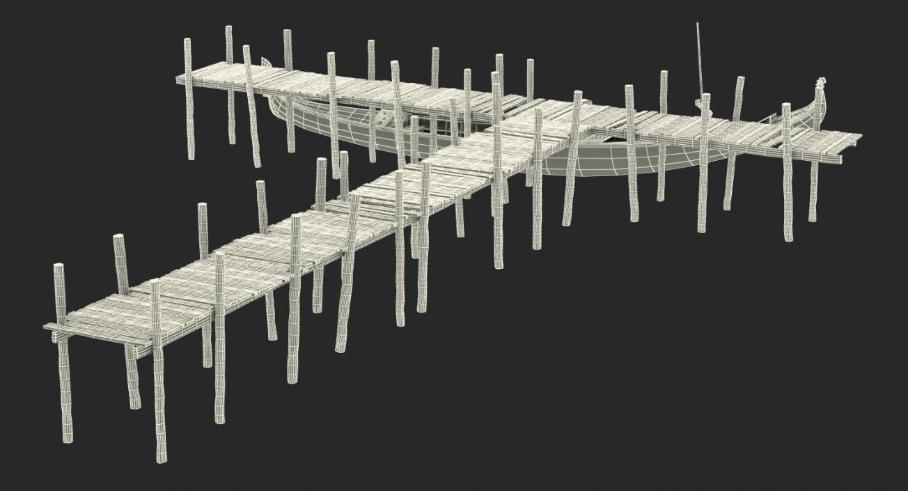 3D Wooden Old Pier with Gondola model