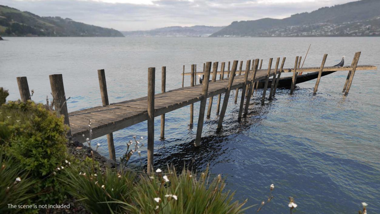 3D Wooden Old Pier with Gondola model