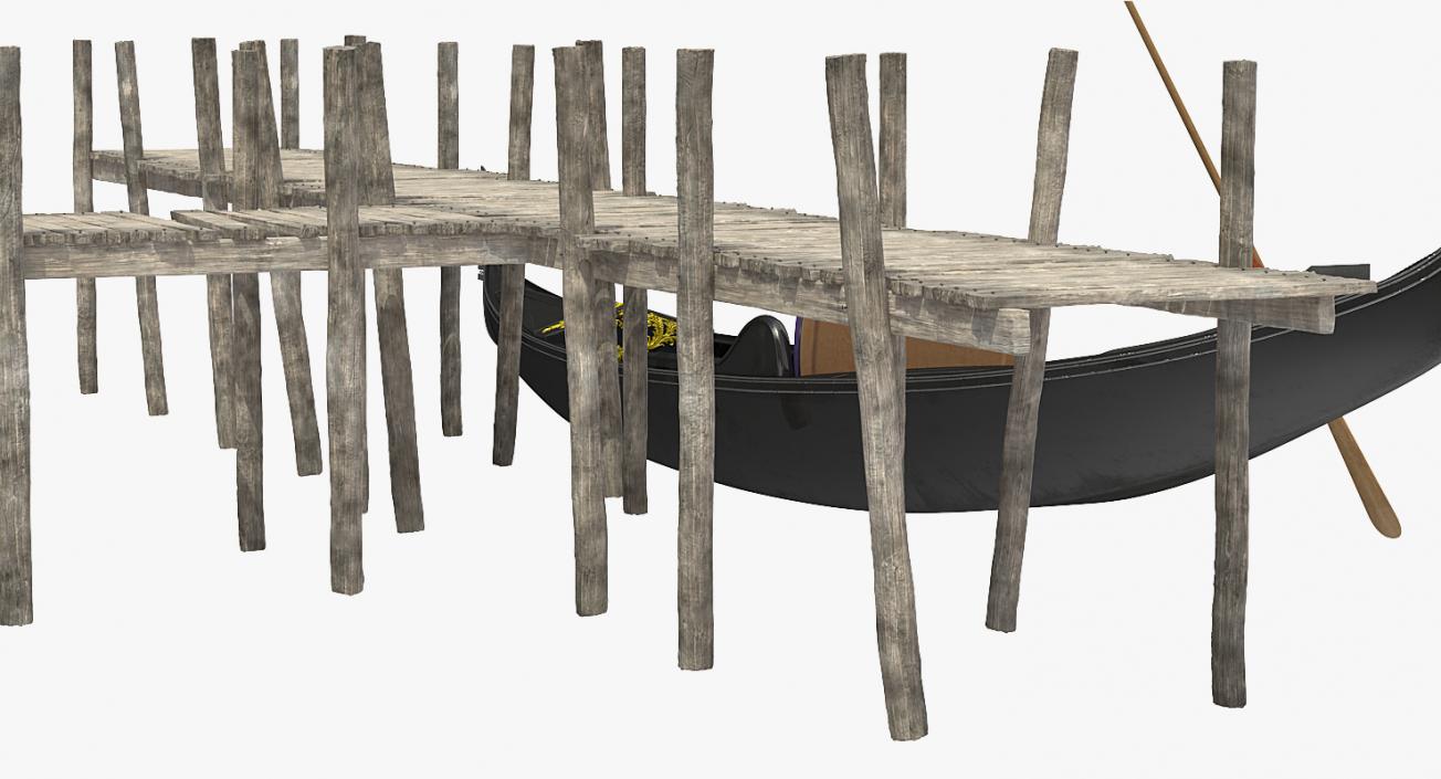 3D Wooden Old Pier with Gondola model