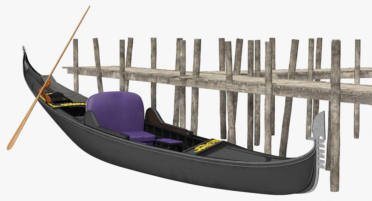 3D Wooden Old Pier with Gondola model