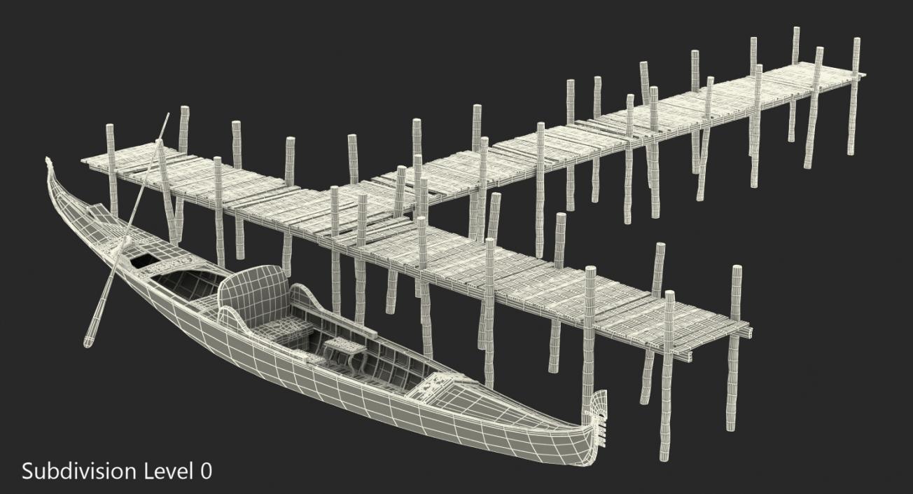 3D Wooden Old Pier with Gondola model