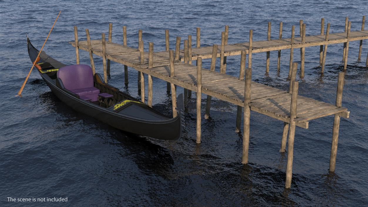 3D Wooden Old Pier with Gondola model