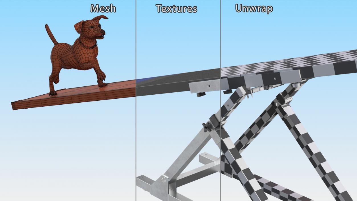 3D Dog Agility Seesaw and Jack Russell Terrier model