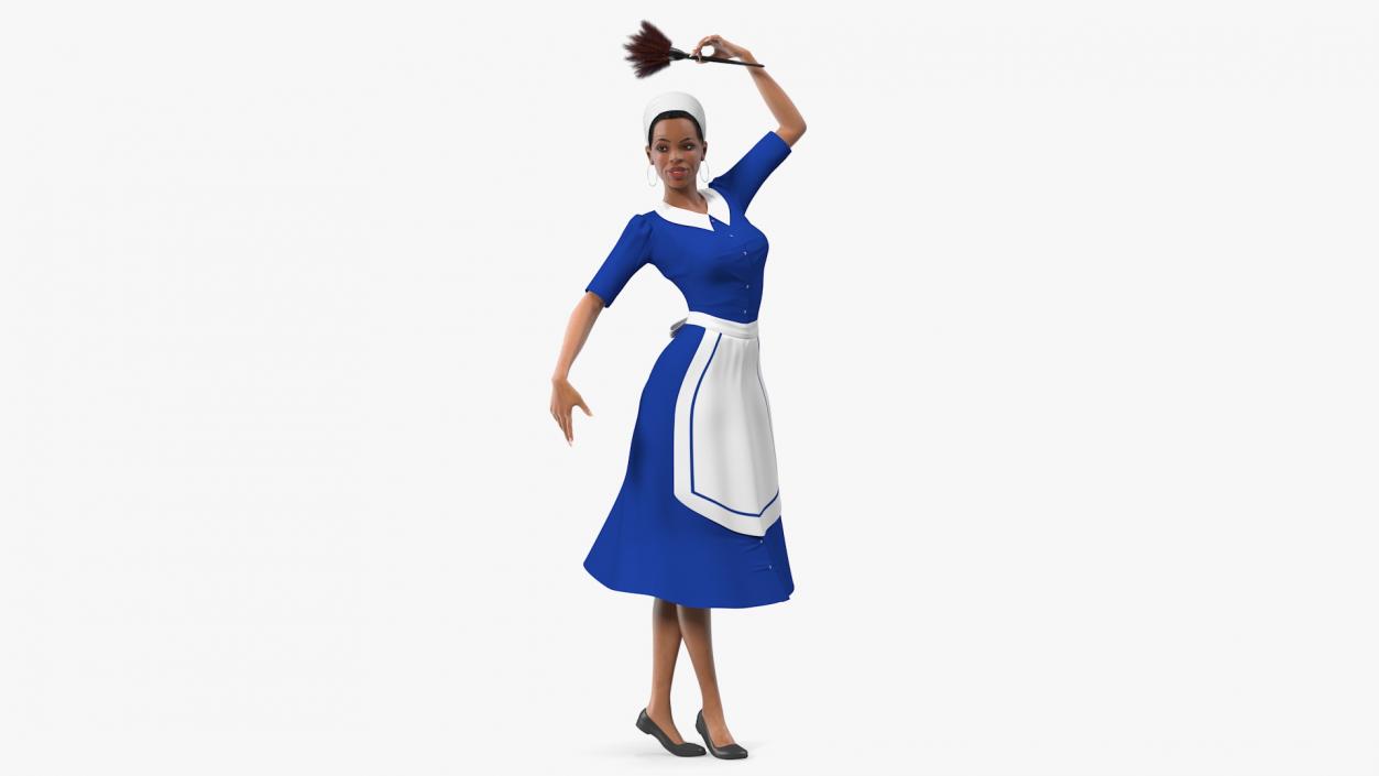 3D model Light Skin Black Maid Standing Pose