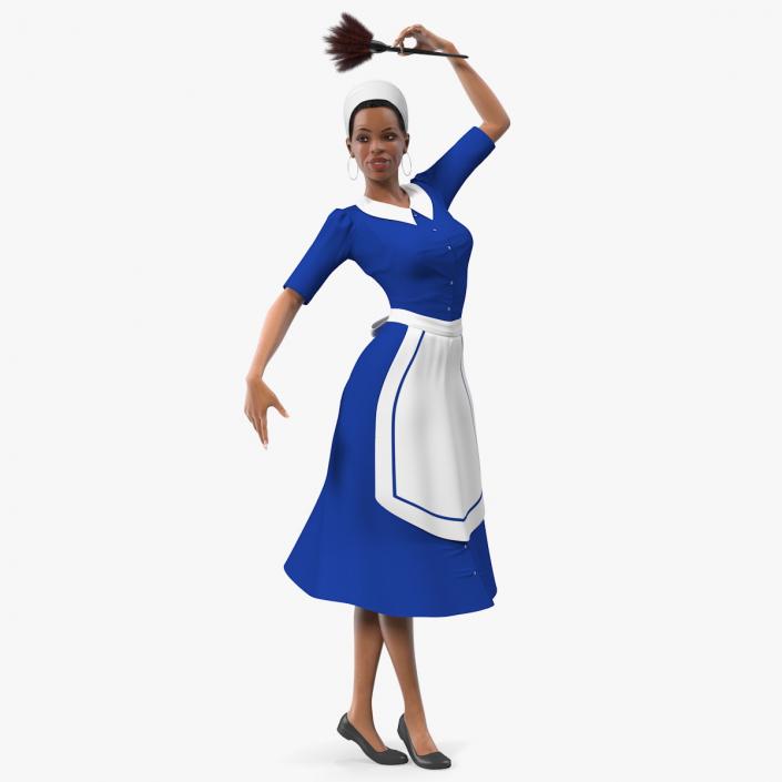 3D model Light Skin Black Maid Standing Pose