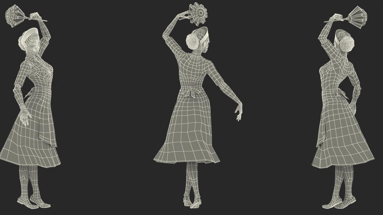 3D model Light Skin Black Maid Standing Pose